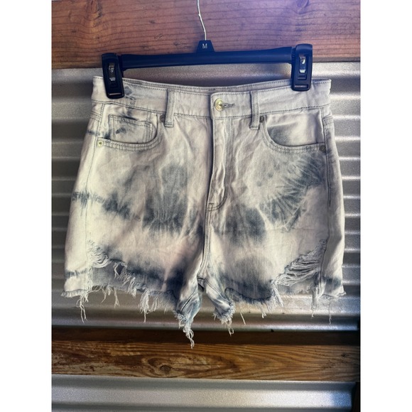 American Eagle Outfitters Pants - American Eagle Tie Dye High Waisted Distressed Denim Shorts Blue - Size 4